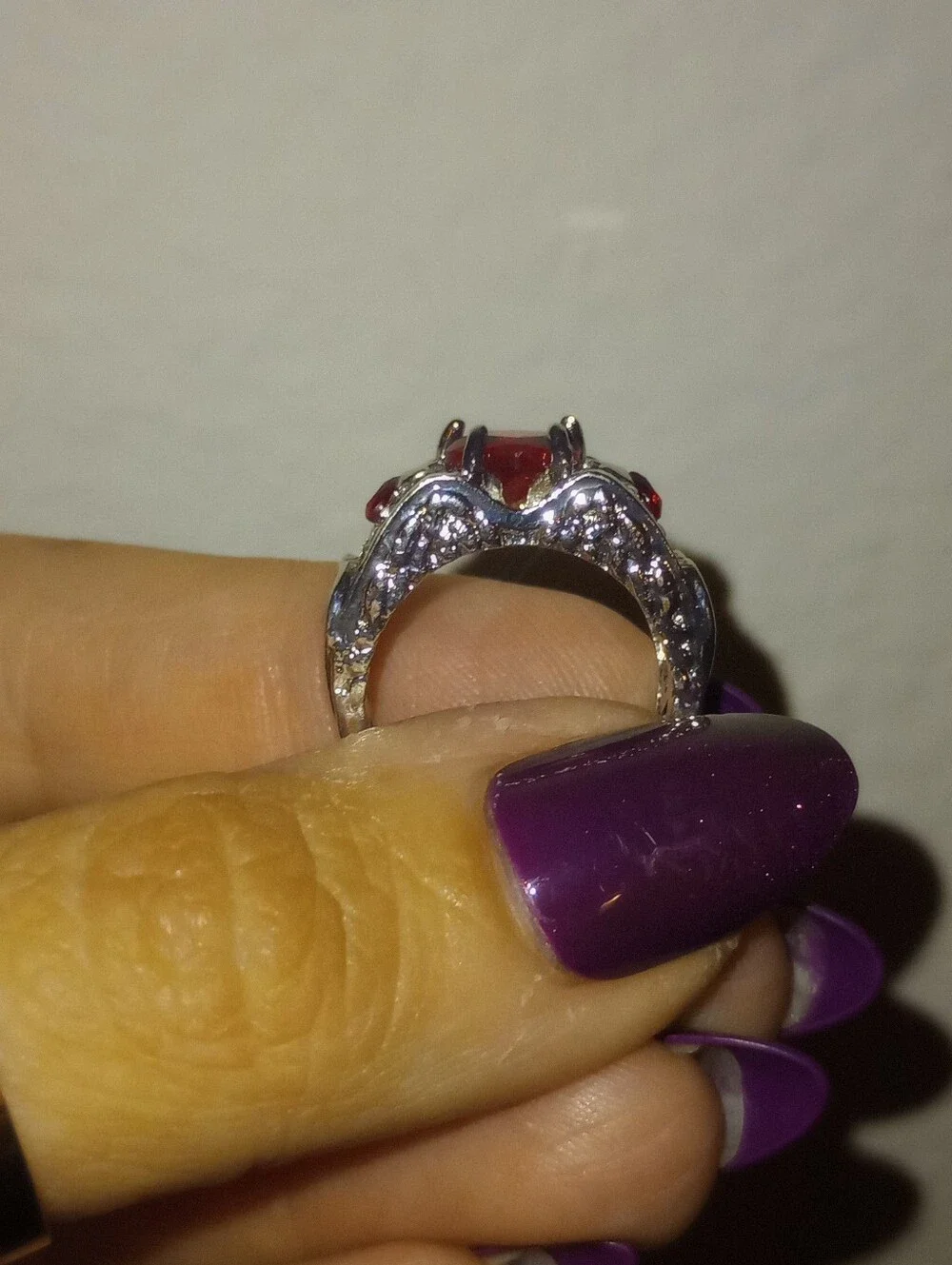 Red Crystal Accent Silver Ring - Women's Fashion Jewelry